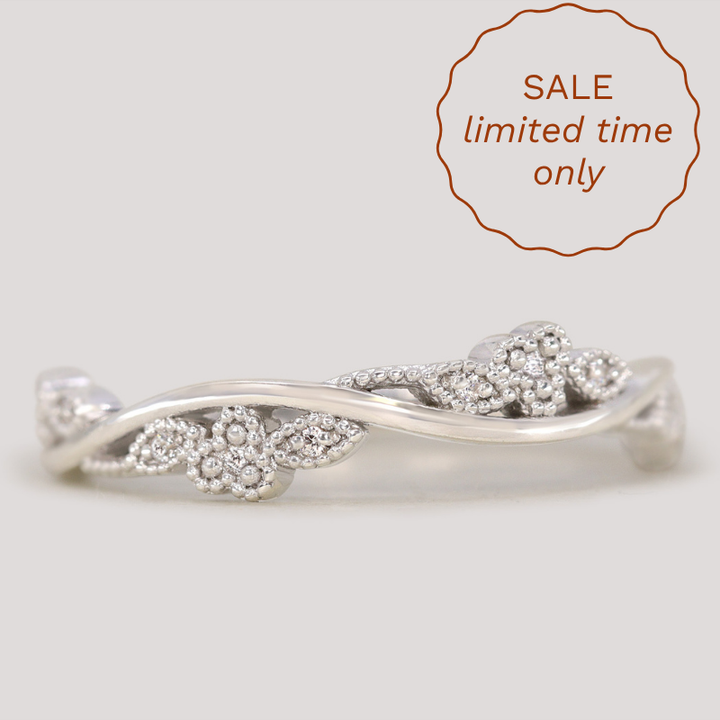 Evie - Floral Lab Grown Diamond Set Vine Half or Full Eternity Wedding Ring - Made-To-Order