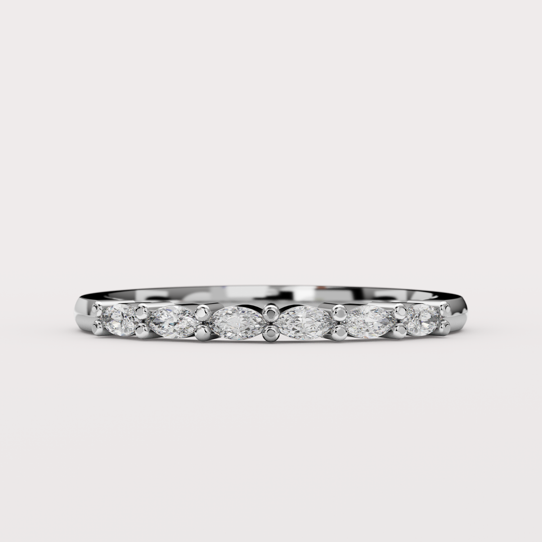 Faye Petite - Marquise Lab Grown Diamond Set Half Eternity Wedding Ring - Made-to-Order