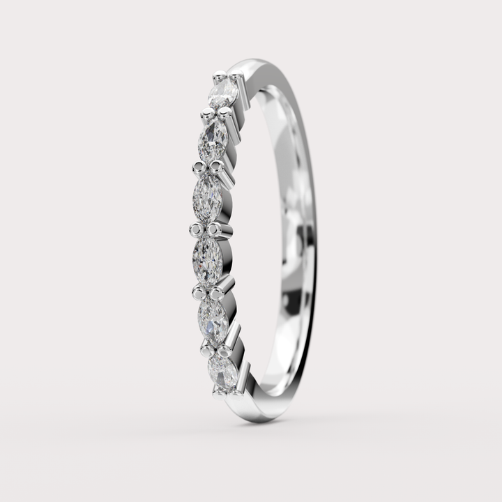 Faye Petite - Marquise Lab Grown Diamond Set Half Eternity Wedding Ring - Made-to-Order