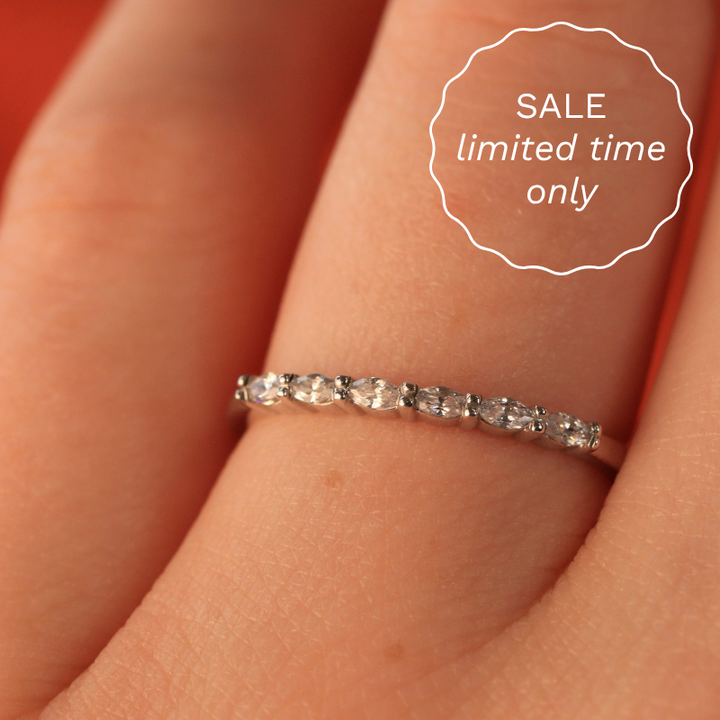 Faye Petite - Marquise Lab Grown Diamond Set Half Eternity Wedding Ring - Made-to-Order