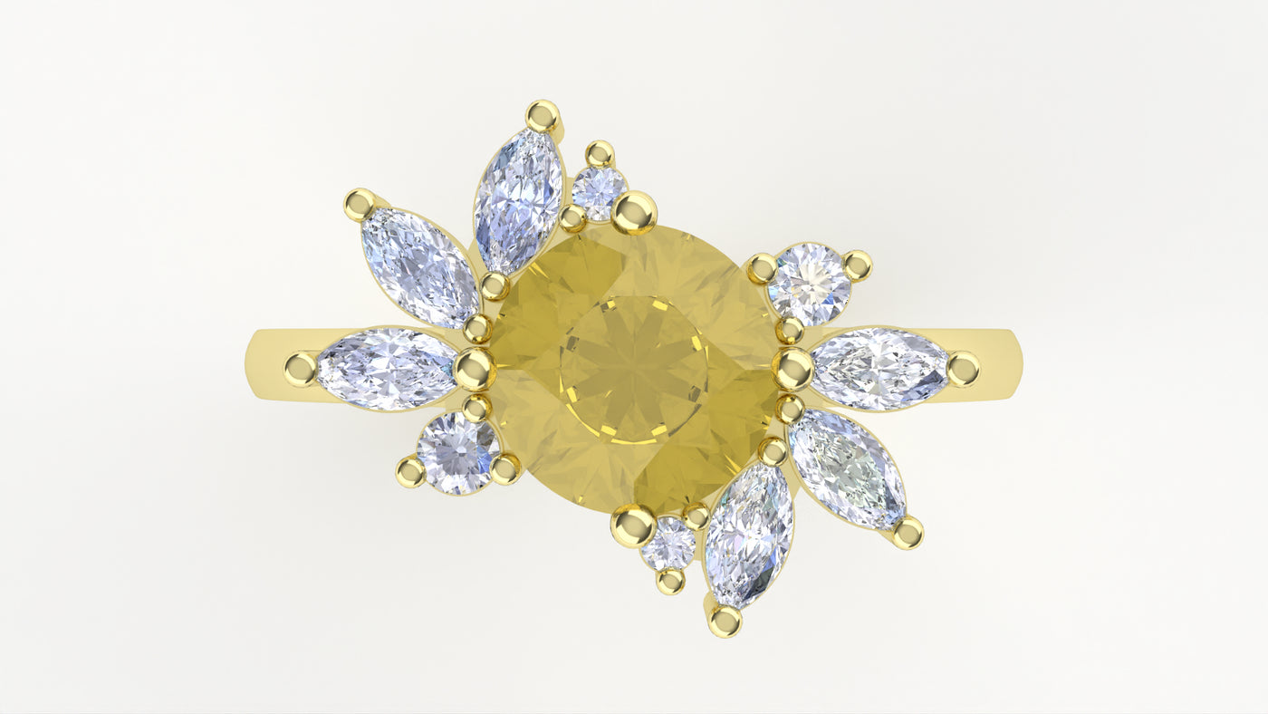 Abi - The Taylor Collection - Round Brilliant Cut Yellow Sapphire Asymmetric Marquise and Round Lab Grown Diamond Cluster Ring - Made-to-Order