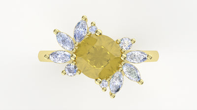 Abi - The Taylor Collection - Round Brilliant Cut Yellow Sapphire Asymmetric Marquise and Round Lab Grown Diamond Cluster Ring - Made-to-Order