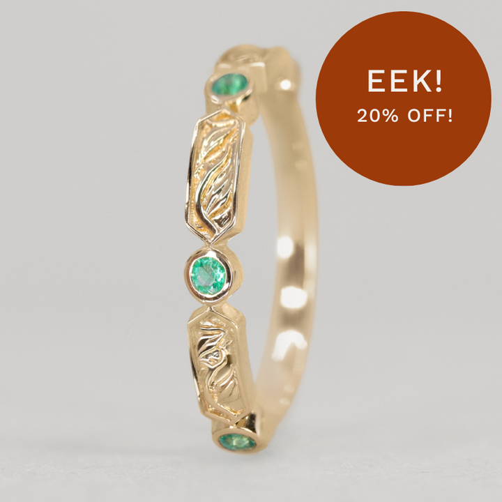 Fern - Floral Emerald, Ruby or Blue Sapphire Set Vine/Leaf Patterned Wedding Ring - Made-to-Order