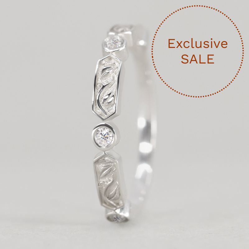 Fern - Floral Motif Diamond Set Vine/Leaf Patterned Wedding Ring - Made-to-Order