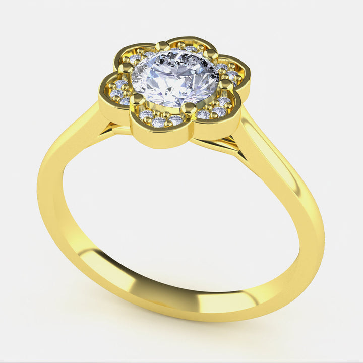 Tulip - Round Brilliant Cut Lab Grown Diamond Floral Halo Engagement Ring