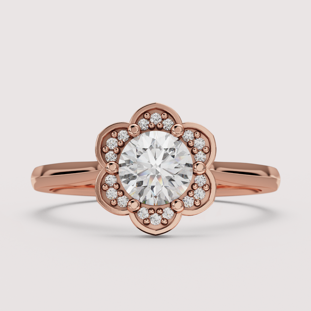 Tulip - Round Brilliant Cut Lab Grown Diamond Floral Halo Engagement Ring