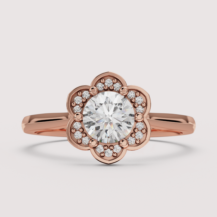 Tulip - Round Brilliant Cut Lab Grown Diamond Floral Halo Engagement Ring