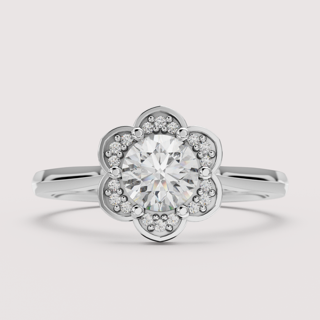 Tulip - Round Brilliant Cut Lab Grown Diamond Floral Halo Engagement Ring