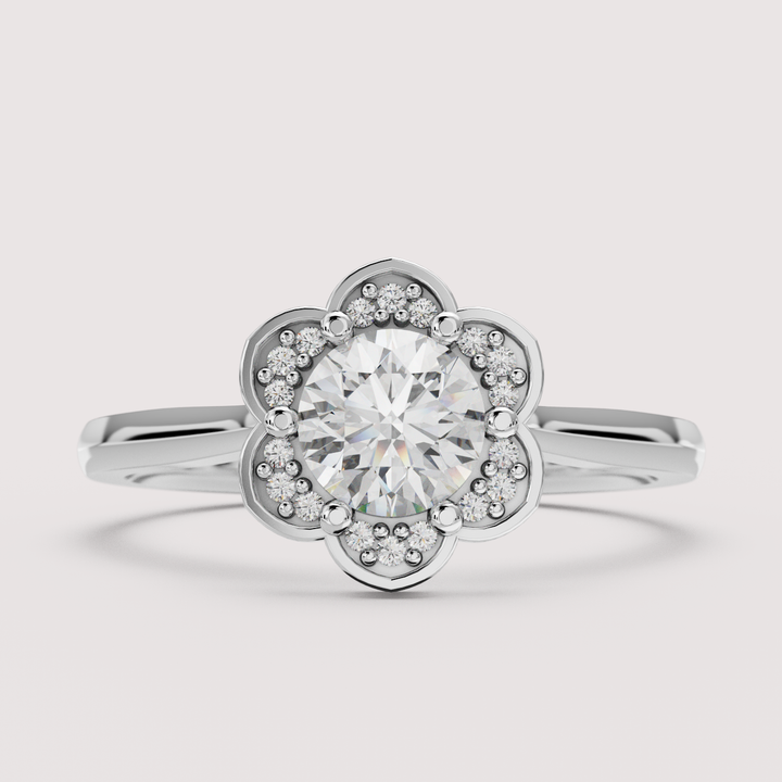 Tulip - Round Brilliant Cut Lab Grown Diamond Floral Halo Engagement Ring