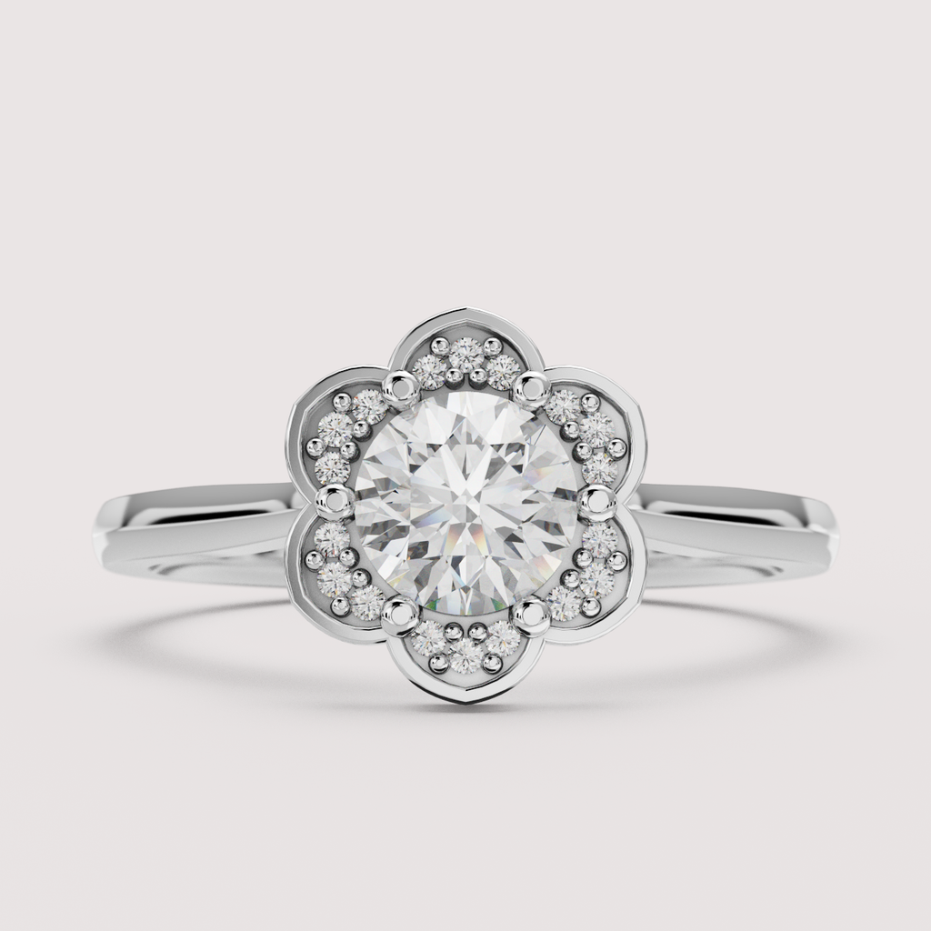 Tulip - Round Brilliant Cut Lab Grown Diamond Floral Halo Engagement Ring