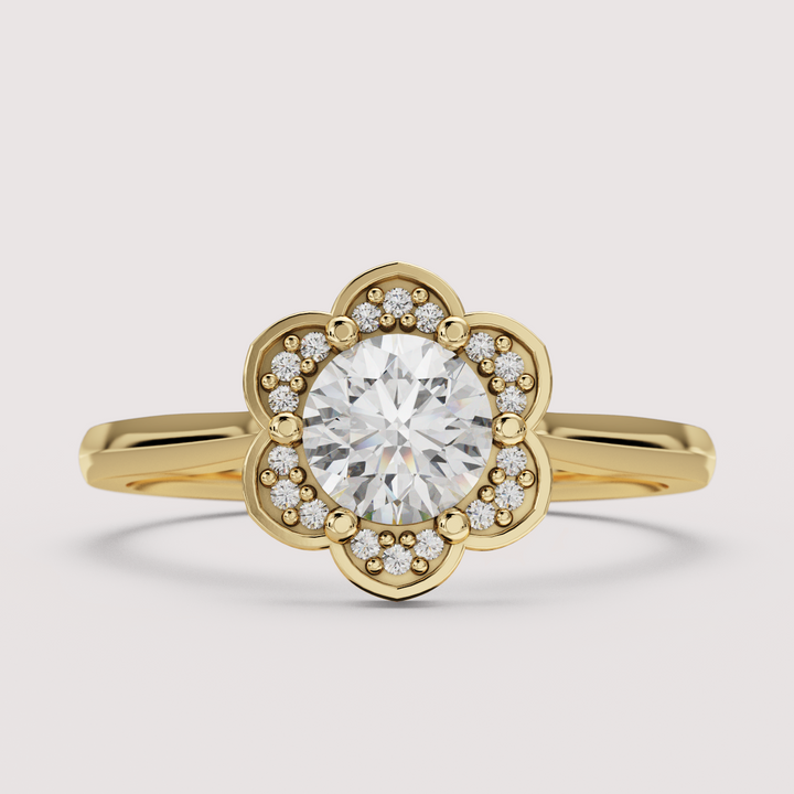 Tulip - Round Brilliant Cut Lab Grown Diamond Floral Halo Engagement Ring