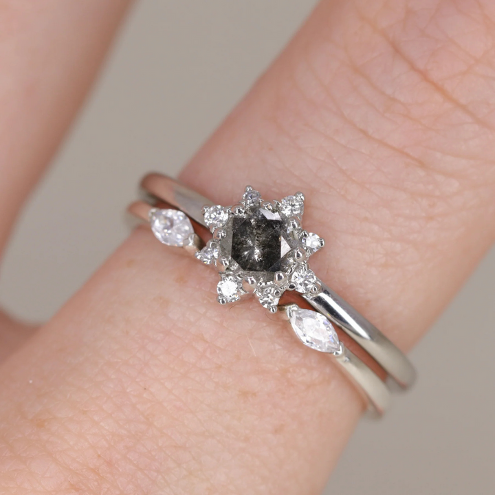 Mabel - Round Brilliant Cut Salt and Pepper Diamond Halo Engagement Ring