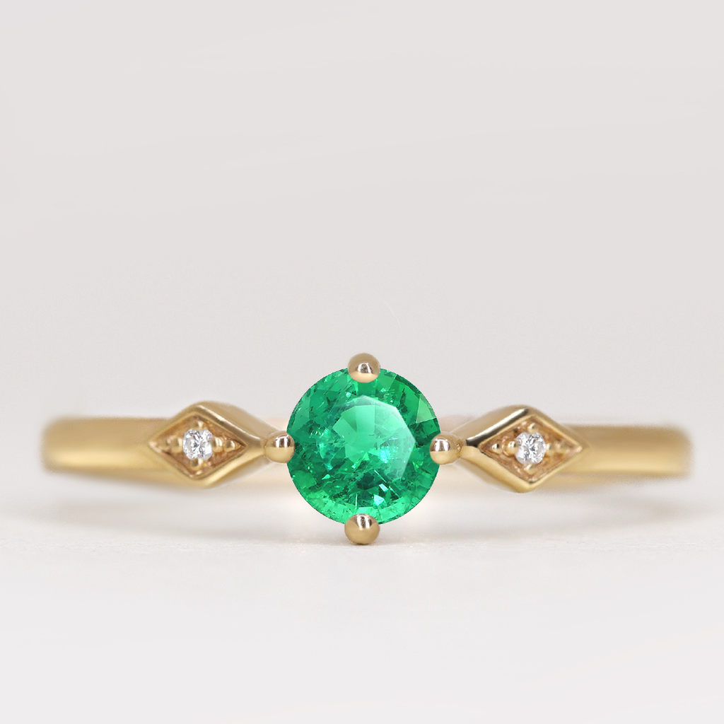 Hollie - Round Cut Emerald Art Deco Trilogy Engagement Ring Engagement Rings - Made-to-Order