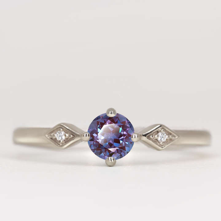 Hollie - Round Cut Lab Grown Alexandrite Art Deco Trilogy Engagement Ring