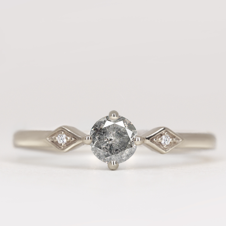 Hollie - Round Brilliant Cut Salt and Pepper Diamond Art Deco Trilogy Engagement Ring