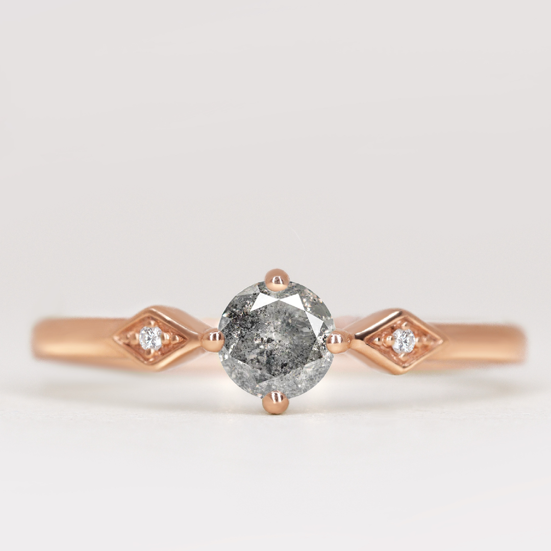 Hollie - Round Brilliant Cut Salt and Pepper Diamond Art Deco Trilogy Engagement Ring