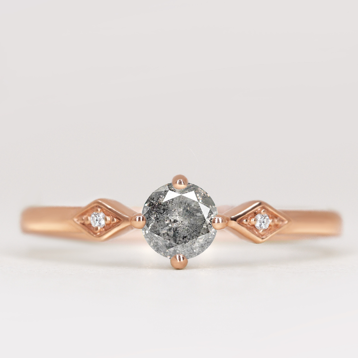 Hollie - Round Brilliant Cut Salt and Pepper Diamond Art Deco Trilogy Engagement Ring