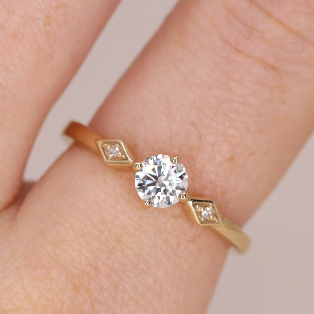 Hollie - Round Brilliant Cut Lab Grown Diamond Art Deco Trilogy Engagement Ring