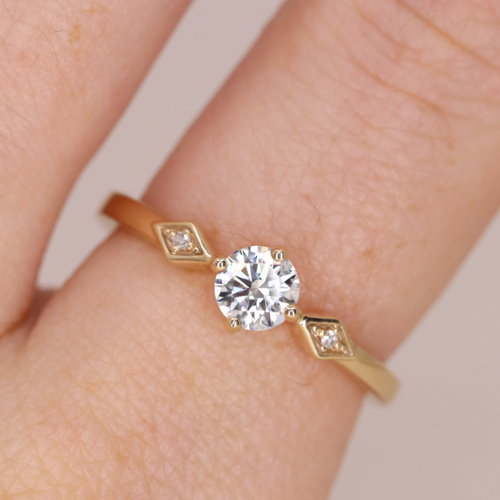 Hollie - Round Brilliant Cut Lab Grown Diamond Art Deco Trilogy Engagement Ring