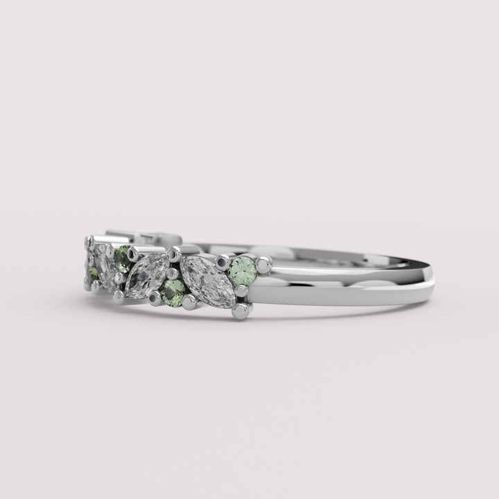Hyacinth - 0.50ct Marquise Lab Grown Diamond and Coloured Gemstone Eternity Style Wedding Ring - Made-to-Order Wedding Rings - Made-to-Order