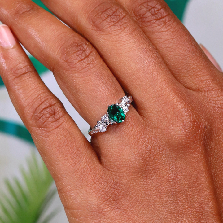 Laurel - The Botanicals Collection - Oval Emerald Decorative Leaf/Vine Filigree Art Nouveau Engagement Ring - Made-To-Order
