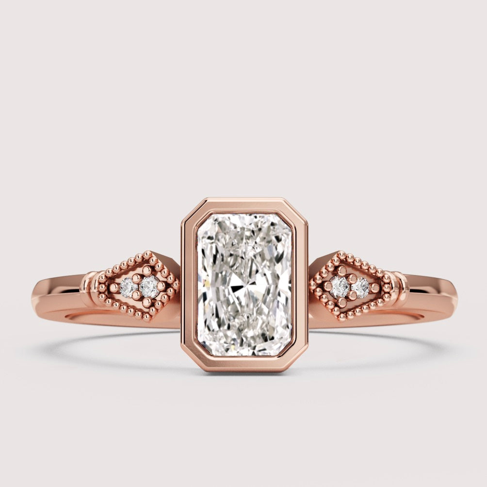 Lola - Radiant Cut Bezel Set Art Deco Engagement Ring Setting