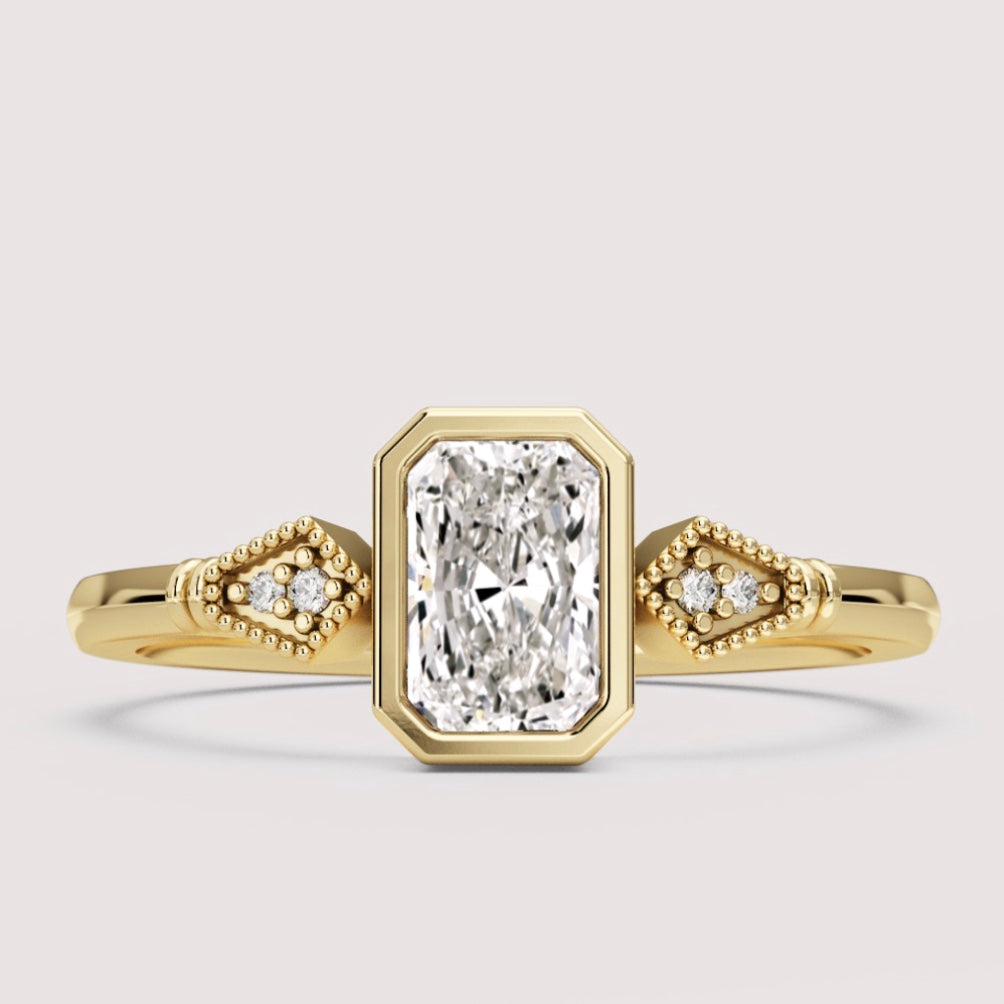 Lola - Radiant Cut Bezel Set Art Deco Engagement Ring Setting