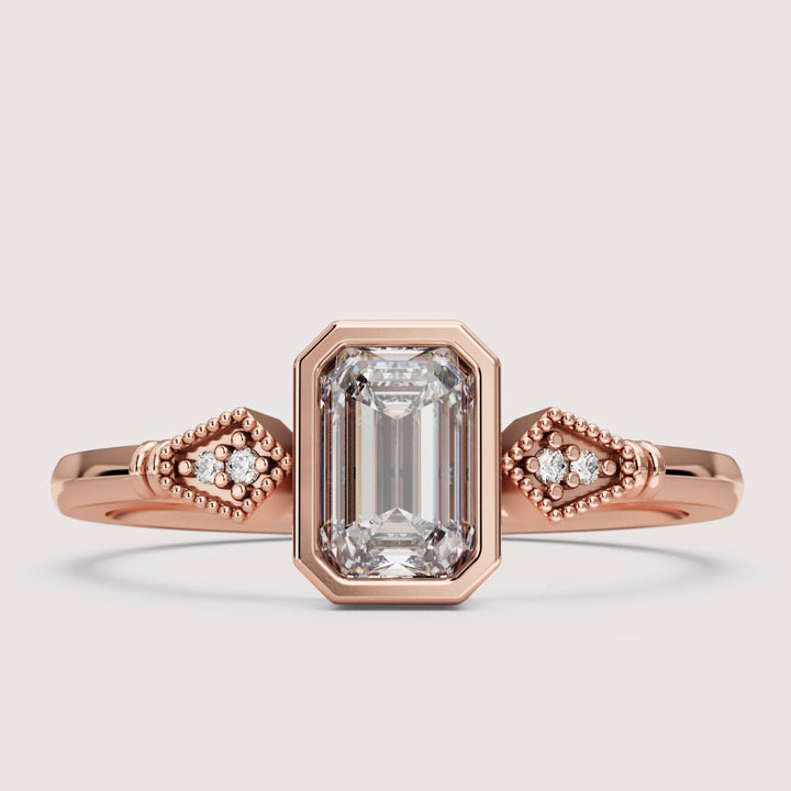 Lola - Emerald Cut Bezel Set Art Deco Engagement Ring Setting