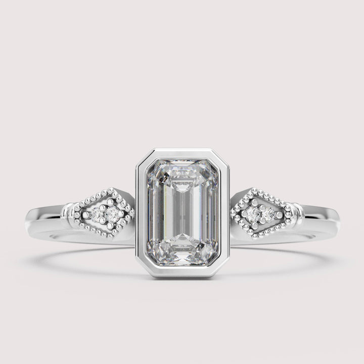 Lola - Emerald Cut Bezel Set Art Deco Engagement Ring Setting