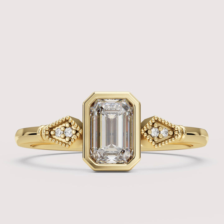 Lola - Emerald Cut Bezel Set Art Deco Engagement Ring Setting