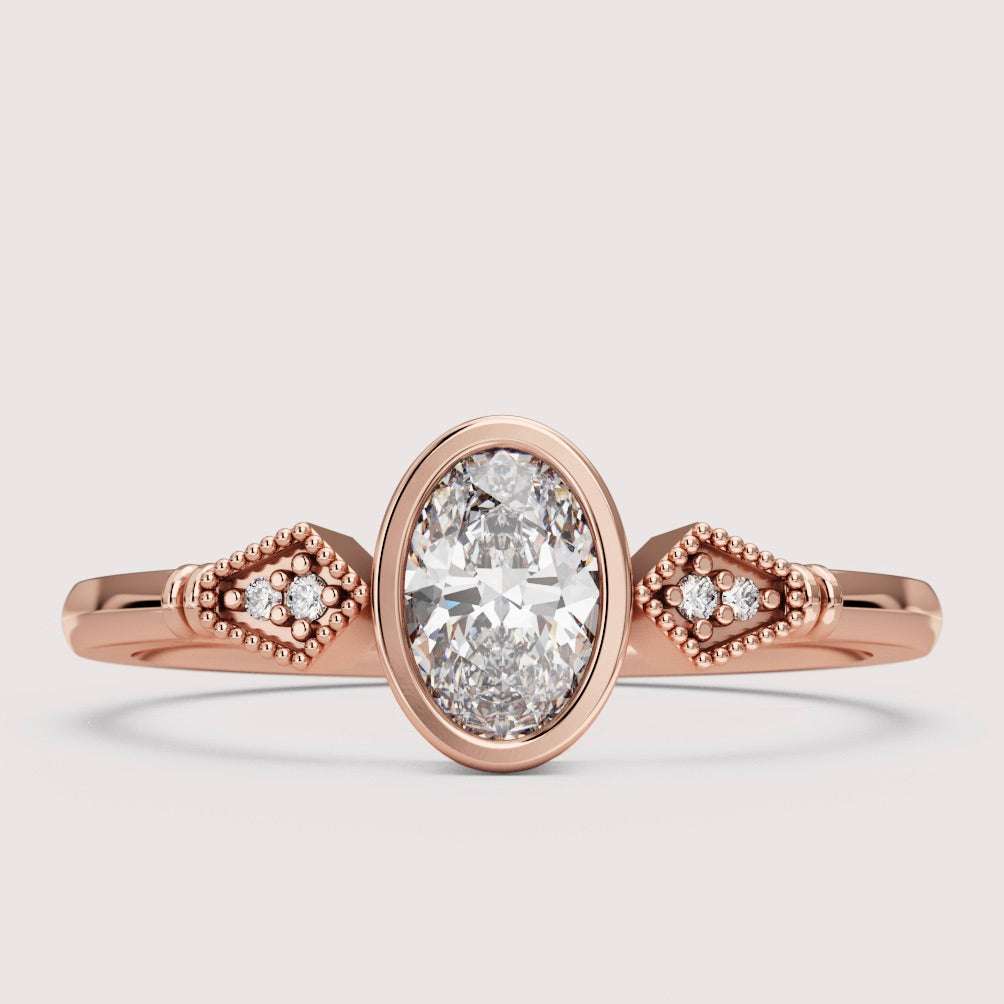 Lola - Oval Cut Bezel Set Art Deco Engagement Ring Setting