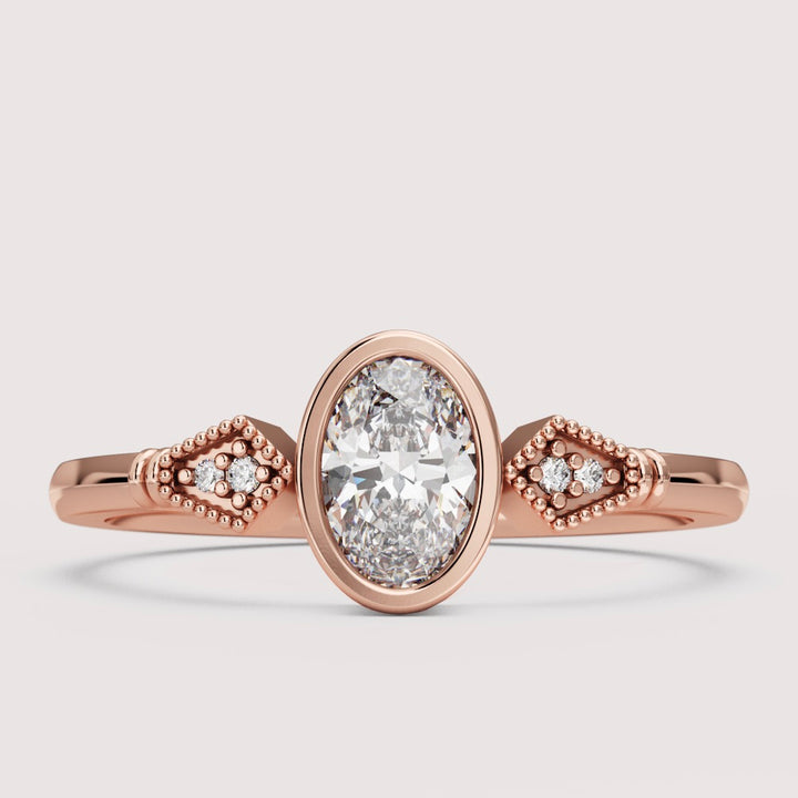 Lola - Oval Cut Bezel Set Art Deco Engagement Ring Setting