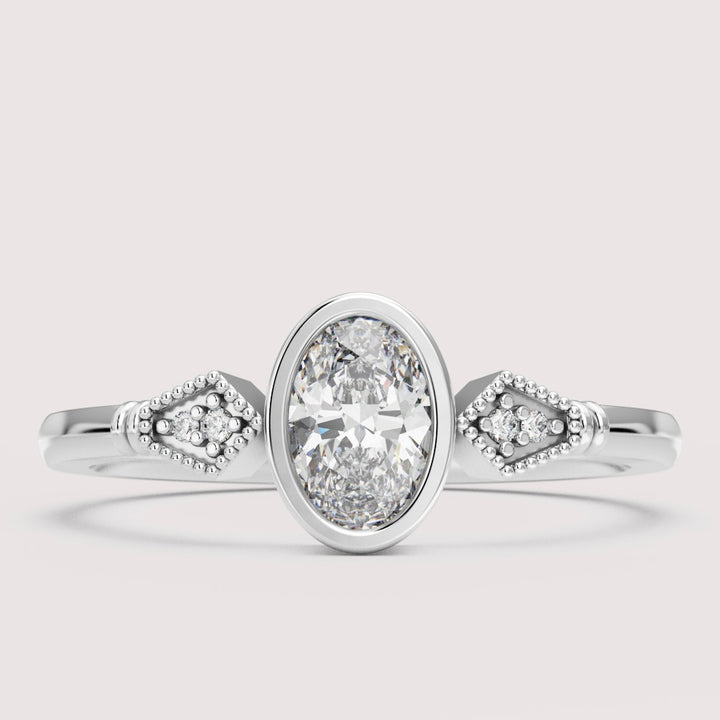 Lola - Oval Cut Bezel Set Art Deco Engagement Ring Setting