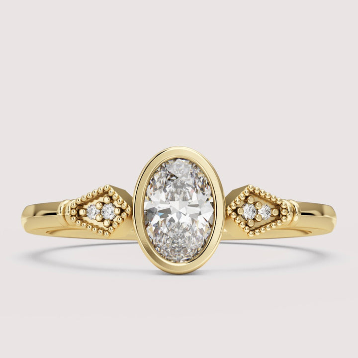 Lola - Oval Cut Bezel Set Art Deco Engagement Ring Setting
