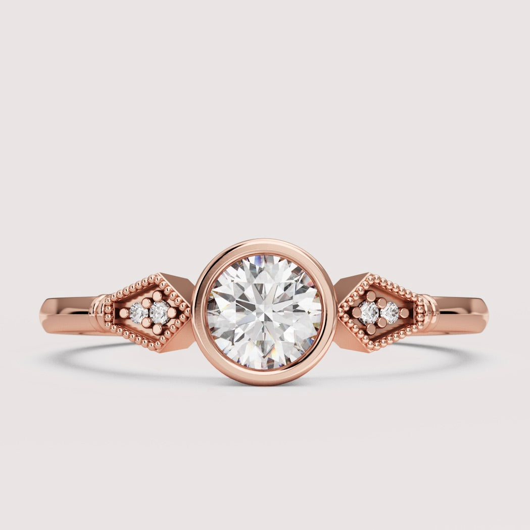 Lola - Round Brilliant Cut Bezel Set Art Deco Engagement Ring Setting