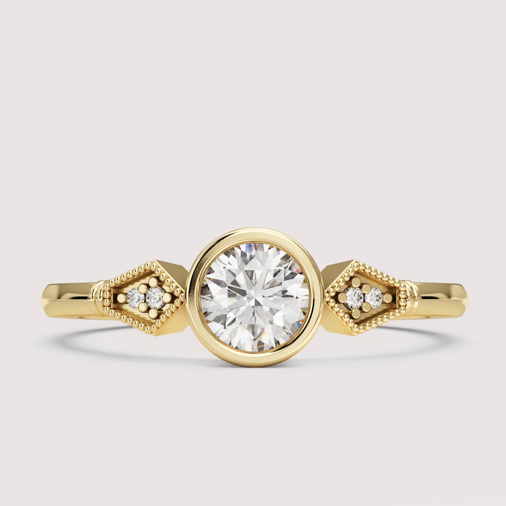 Lola - Round Brilliant Cut Bezel Set Art Deco Engagement Ring Setting