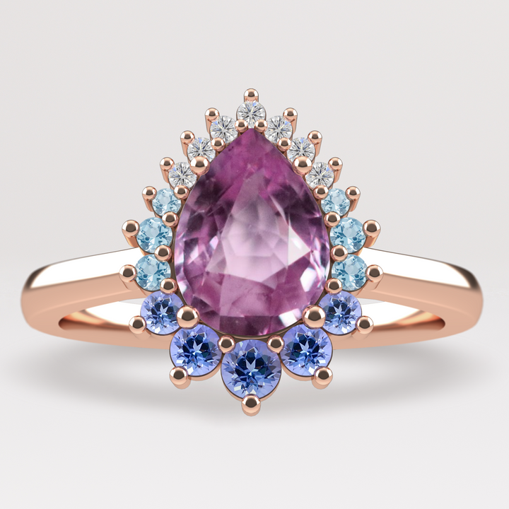 Stella - The Taylor Collection - Pear Pink Sapphire and Graduated Ombre Halo Engagement Ring