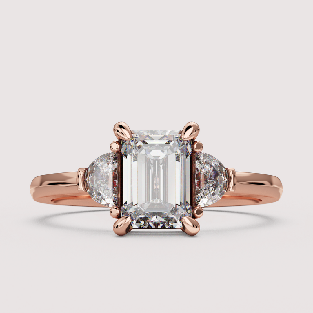 Luna - Emerald Cut and Half Moon Trilogy Engagement Ring Setting