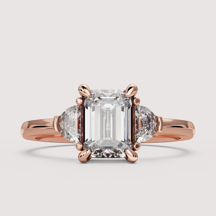 Luna - Emerald Cut and Half Moon Trilogy Engagement Ring Setting