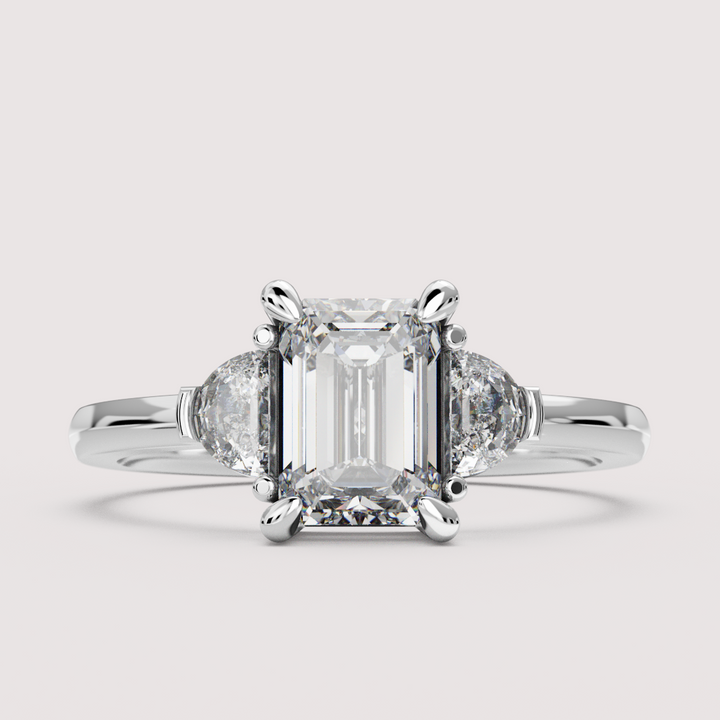 Luna - Emerald Cut and Half Moon Trilogy Engagement Ring Setting