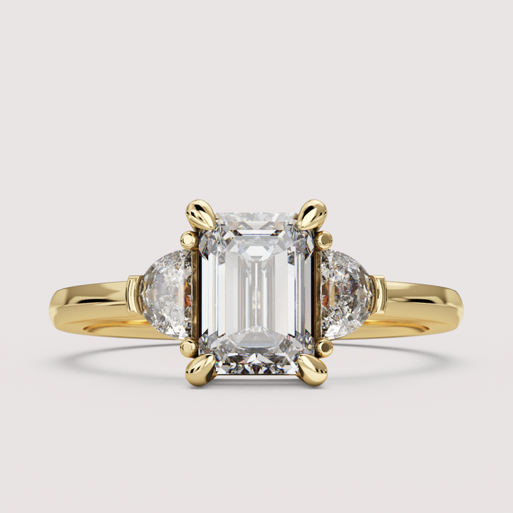Luna - Emerald Cut and Half Moon Trilogy Engagement Ring Setting