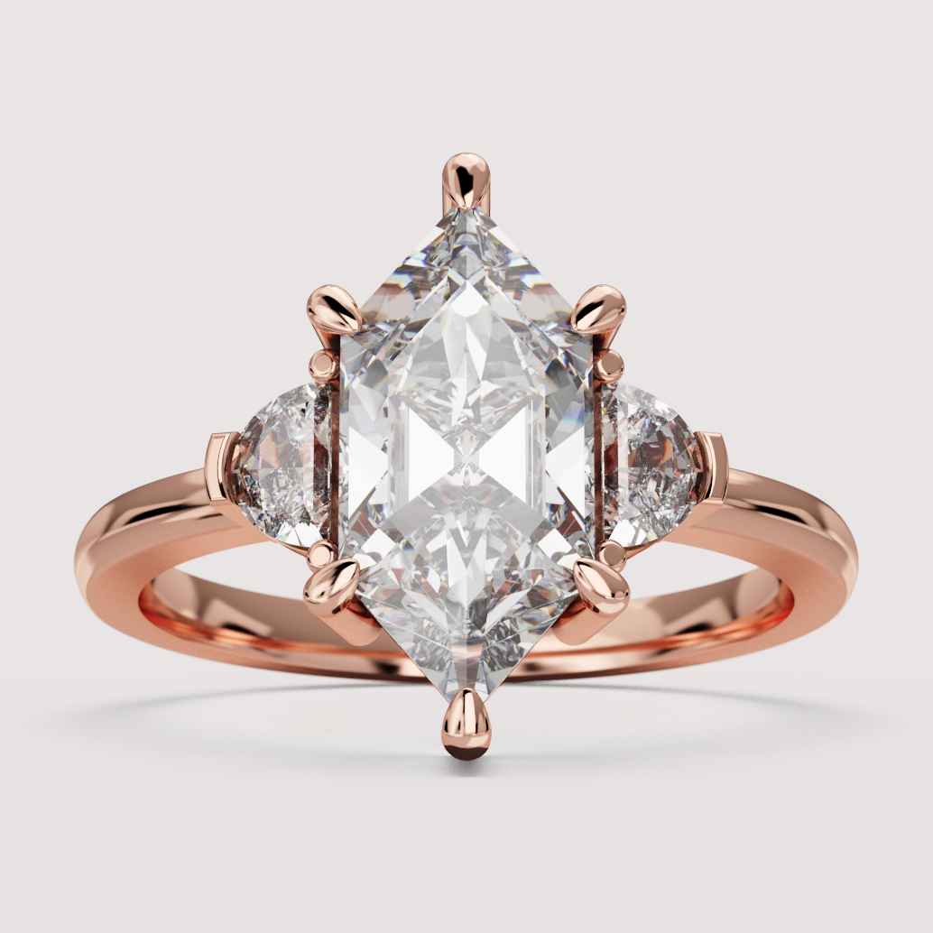 Luna - Hexagon Cut and Half Moon Trilogy Engagement Ring Setting
