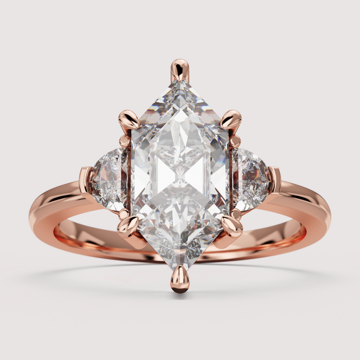 Luna - Hexagon Cut and Half Moon Trilogy Engagement Ring Setting