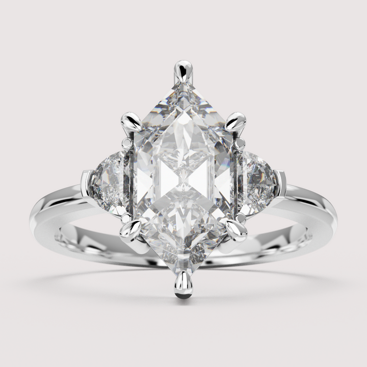 Luna - Hexagon Cut and Half Moon Trilogy Engagement Ring Setting