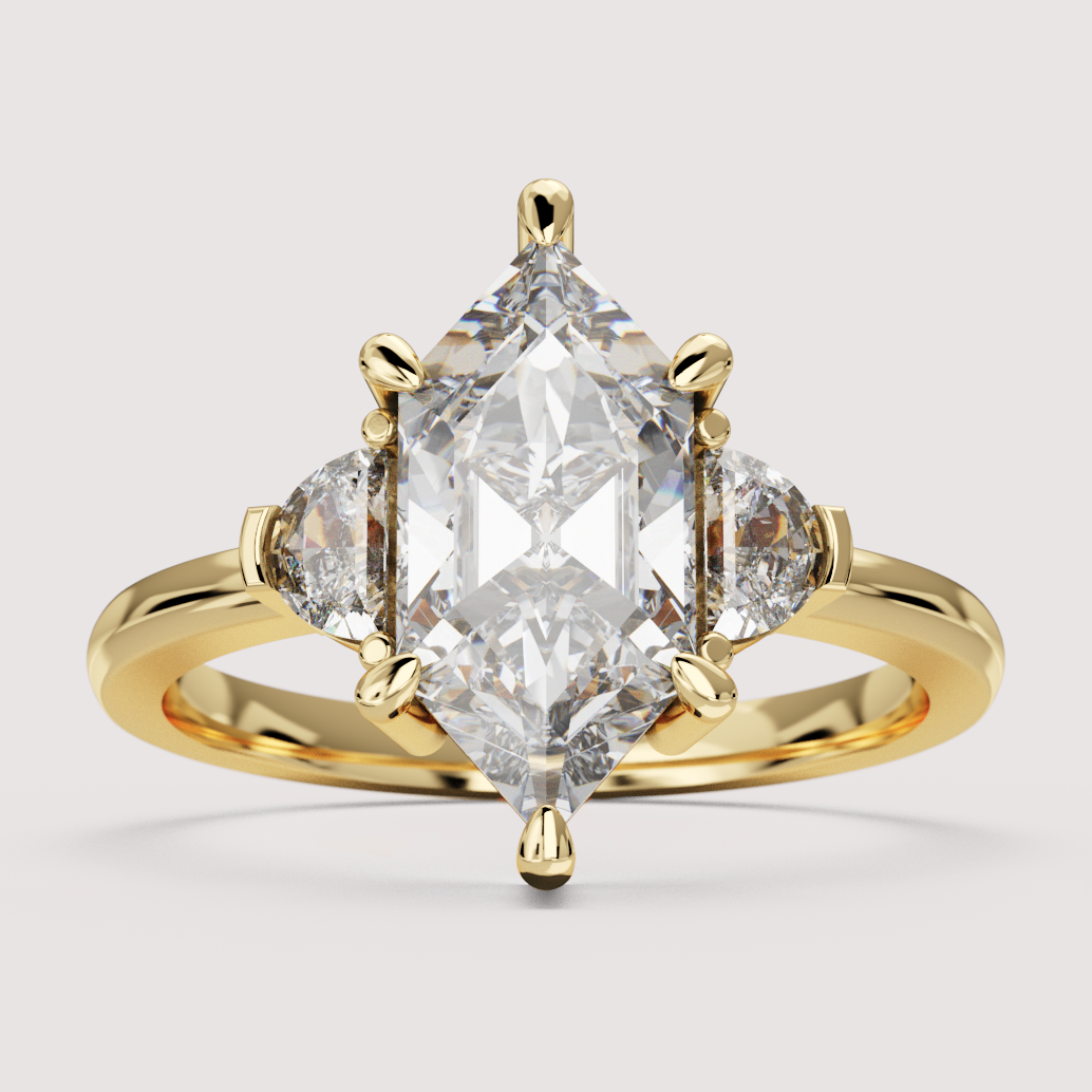 Luna - Hexagon Cut and Half Moon Trilogy Engagement Ring Setting