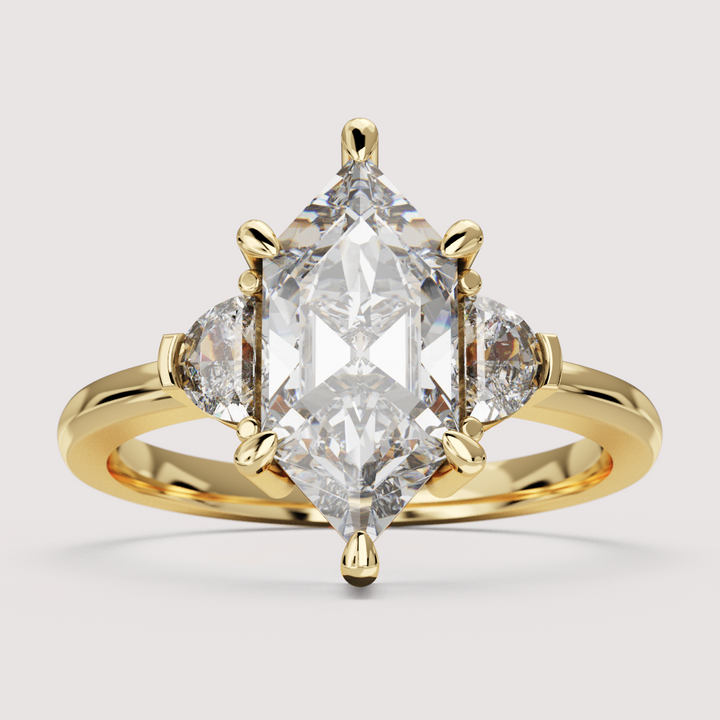 Luna - Hexagon Cut and Half Moon Trilogy Engagement Ring Setting