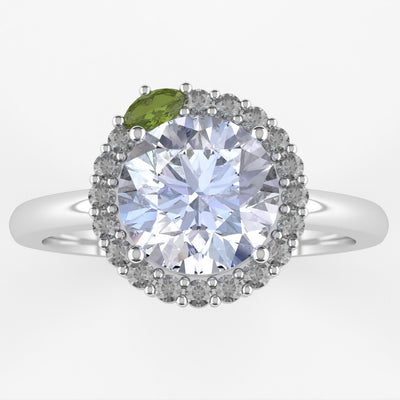 The Mixology Collection - Margarita - Round Brilliant Cut Lab Grown Diamond with Salt & Pepper Diamond and Green Marquise Tourmaline Halo Exclusive Engagement Ring - Made-to-Order