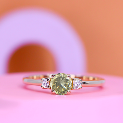 Millie - Round Brilliant Cut Yellow Diamond Trilogy Engagement Ring - Made-to-Order