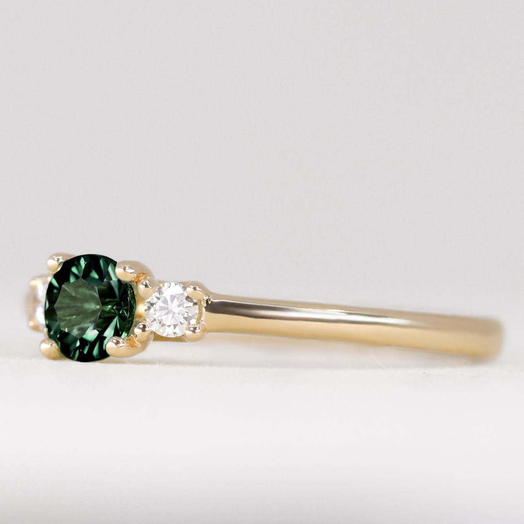 Millie - Round Optix Cut Green Tourmaline and Diamond Trilogy Engagement Ring