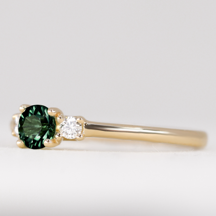Millie - Round Optix Cut Green Tourmaline and Diamond Trilogy Engagement Ring